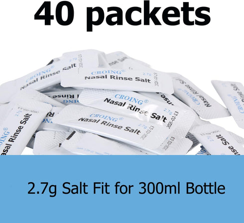?????????? ?????????? 2 Neti Pots with 40 Salt Packs for Nasal Irrigation, Nasal Rinse Bottle for Relieves Nasal Congestion and Irritation, All Na...