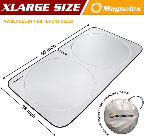 Magnelex Car Windshield Sun Shade with Storage Pouch. Reflective 240T Material Car Sun Visor with Mirror Cut-Out for Car Truck Van or SUV. Foldabl...