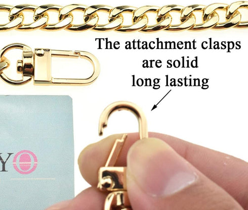 HAHIYO Purse Chain Strap 23.6 inches SPOT-ON Gold Shoulder Cross Body Sling Purse Handbag Clutch Replacement Comfortable Flat 0.4' Wide Enough 2.4...