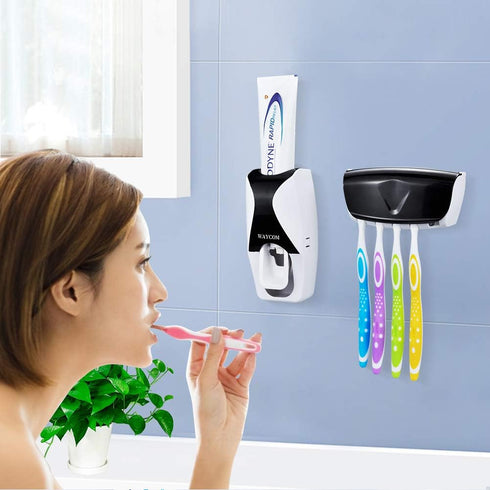 WAYCOM Dust-Proof Toothpaste Dispenser Toothpaste Squeezer Kit (Black)...