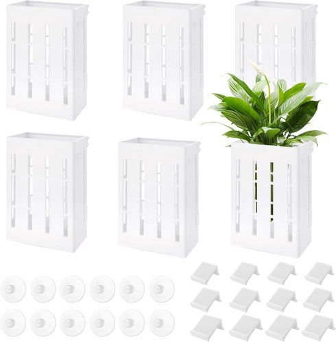 6PCS Upgraded Aquarium Plant Holder, 5.1x3.1x2.1 Inch White Hanging Aquatic Plant Pot with 36 Hooks and 12 Suction Cups, Fish Tank Plant Holder fo...