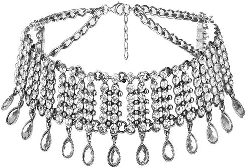 YERTTER Vintage Boho Full Rhinestones Necklaces Tassel Jewelry Set Layered Pendant Statement Chunky Chain Necklace for Women...