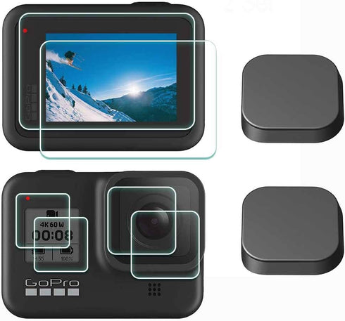 Screen Protector for GoPro Hero 8 Hero8 Black Camera + lens screen protector+Lens cap Cover,9H Hardness Tempered Glass Saver,Anti-Scrach Anti-Fing...