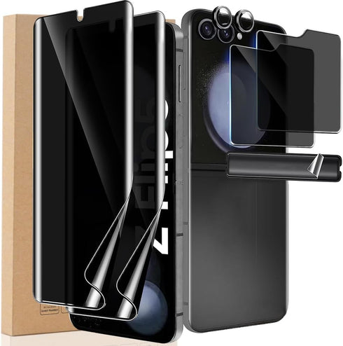[8 in 1 for Samsung Galaxy Z Flip 5 Privacy Screen Protector, 2X Inside Soft EPU Flexible Film, 2X Tempered Glass Privacy Front/Back Screen Saver,...