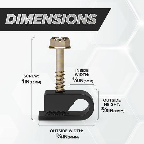 THE CIMPLE CO - Single Coaxial Cable Clips, Cat6, Electrical Wire Cable Clip, 1/4 in (6 mm) Screw Clip and Fastener, Black (50 pieces per bag)...