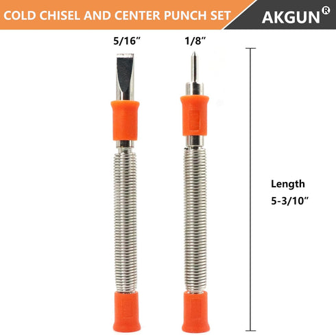 2-Piece Hammerless 5/16-Inch Cold Chisel and 1/8-Inch Center Punch Set, Spring Loaded Rivet Removal Set for Metal Wood...
