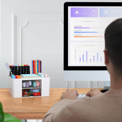 LETURE Desk Organizer with 2 Drawer, Plastic Desktop Pen Pencil Card Holder Storage Box for Desk, Office Supplies, Vanity Table Office School Home...