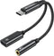 MOSWAG USB C to 3.5mm Headphone and Charger Adapter, 2-in-1 USB C to Aux Audio Jack Hi-Res DAC and Fast Charging Dongle Cable Compatible with Pixe...