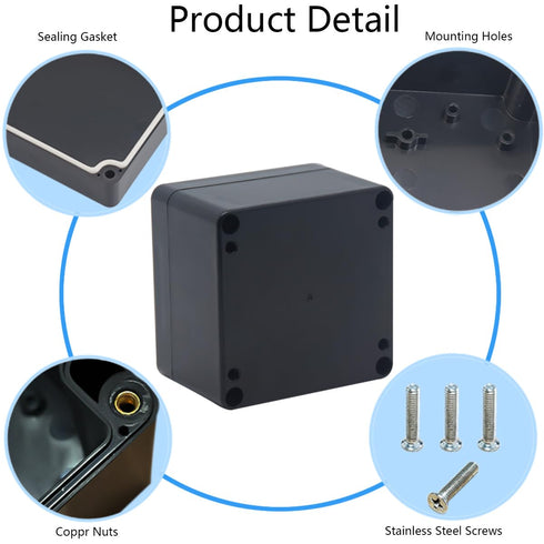 2 Pack Project Box IP65 Waterproof Junction Box ABS Plastic Black Electrical Boxes DIY Electronic Project Case Power Enclosure 2.48"x2.28"x1.38" (...