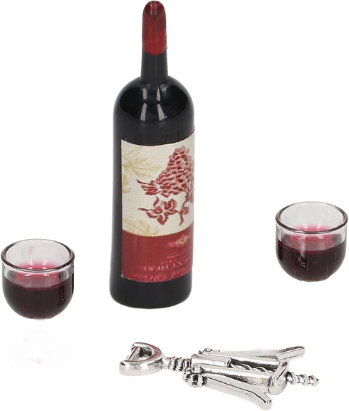 Dollhouse Miniature Wine Bottles,Doll House Red Wine Set 1/12 Simulation Red Wine Bottles Red Wine Glass Bottle Opener Mini Doll House Decoration...