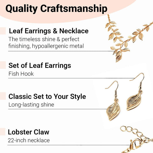 Shop LC ION Plated Gold Necklace Set - Gold Leaf Necklace and Earrings Set - Floral Costume Jewelry for Women Valentines Day Birthday Gifts for Wo...