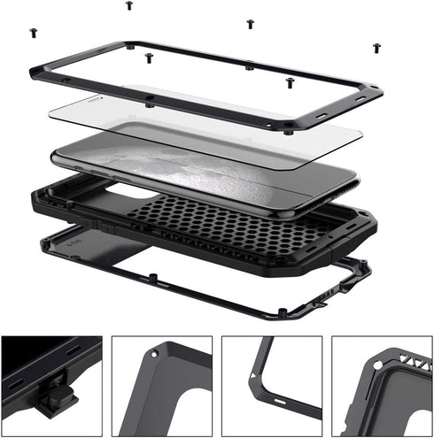 iPhone 11 Case, Aluminum Metal Case with Silicone Frame - Water Resistant Shockproof Heavy Duty Tempered Glass Screen Protector Dual Layer Protect...