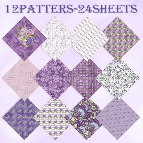 12"x12" Purple Card Paper, Single-Sided Heavyweight Paper Pack, Journaling Scrapbooking Supplies for Crafting Background Aesthetic Room Decor - 24...