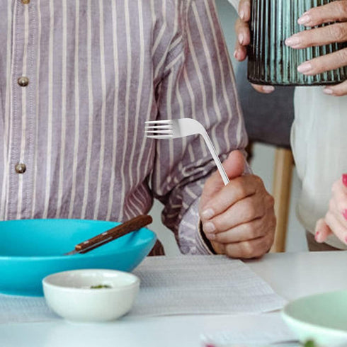 LALAFINA 1 Set of Adaptive Utensils Angled Fork and Spoon Stainless Steel Elderly Left Handed Anti Shake Eating Utensils Self-feeding Learning Ben...