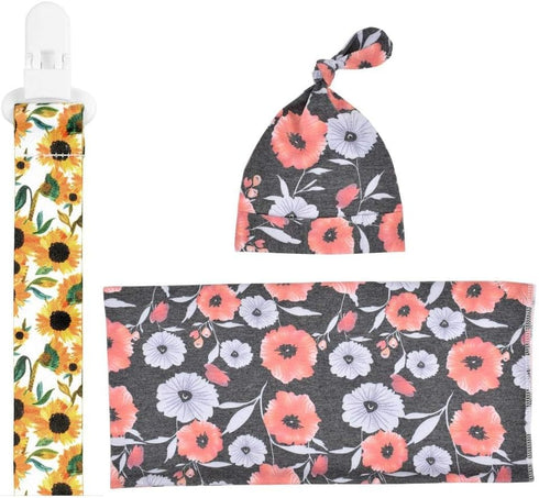 Floral Swaddle Blanket, Receiving Blankets Girl, Flower Swaddling Blanket, Pacifier Clip, Baby Swaddle Registry, Newborn Wrap Soft Snug Strethey B...