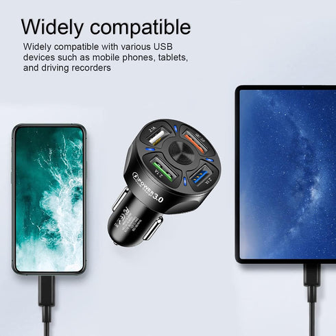 Car Charger Adapter, 4 Ports USB Fast QC3.0, Quick Phone with LED Light Display, Compatible iPhone 12 Pro Max/11 Pro/XS/XR, Galaxy S20 Ultra and M...