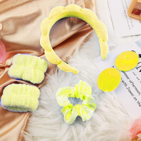 Spa Headband for Washing Face Sponge Bubble Headbands Face Wash headband and wristband set for Women Girls Makeup Skincare Cute Head Wear Portable...