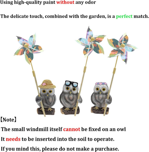 Funny Owl Windmill Garden Statues Decoration Resin Sculpture Decorations Novelty Gift for Desk Indoor Outdoor Yard Patio Lawn Figurines Landscape ...