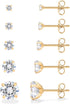 PAVOI 14K Gold Plated Five Pairs Stainless Steel Stud Earrings Set for Women | Hypoallergenic 5 Earrings Pack | Premium Cubic Zirconia Studs...