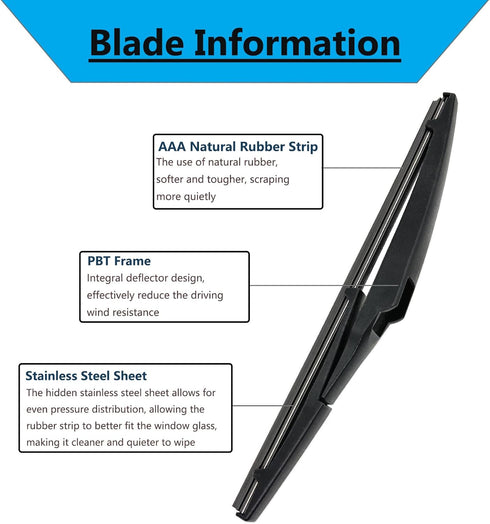 Rear Wiper Blade-10 inch Rear Windshield Wiper Blades for Jeep Compass 2018-2022, Toyota RAV4 2013-2018, Toyota Highlander 2020-2022Back Windshiel...