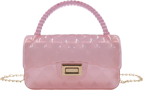 Fashion Candy Color Jelly Crossbody Bag for Women Girls Transparent Satchel Shoulder Handbag with Beaded Top Handle...