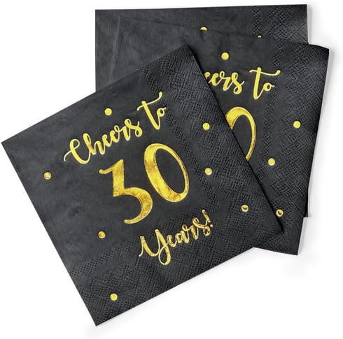 Cheers to 30 Years Cocktail Napkins | Happy 30th Birthday Decorations for Men and Women and Wedding Anniversary Party Decorations | 50-Pack 3-Ply ...