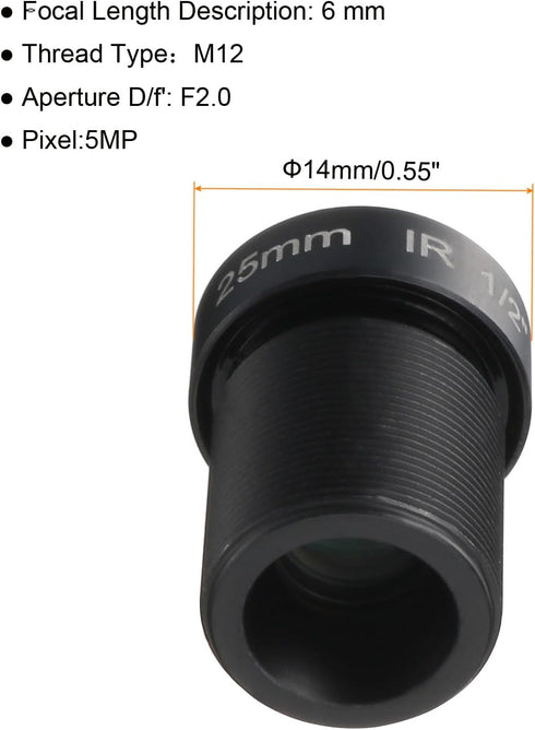 uxcell 25mm CCTV Camera Lens 5MP F2.0 FPV Wide Angle Security Camera Lens M12 Threaded Dia for IP Camera Panoramic, Black...