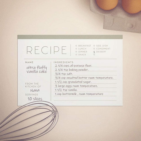 48 Water Resistant Recipe Cards, Simple & Modern, Double-Sided, Multi-Colors (Sage Green)...