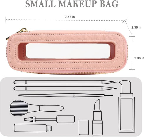 Clear Mini Makeup Bag, Small Makeup Bag for Purse TSA Approved Travel Brush Bag Portable Cosmetic Case Travel Toiletry Bag for Women Waterproof Ma...