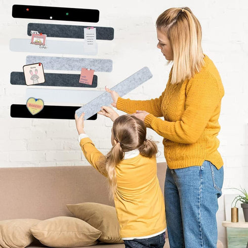 8Pcs Black White Grey Cork Board Bar Strips with 50 Pushpins & Sticky Notes, Self-Adhesive Bulletin Board Strips No Damage for Wall, Felt Pin Boar...