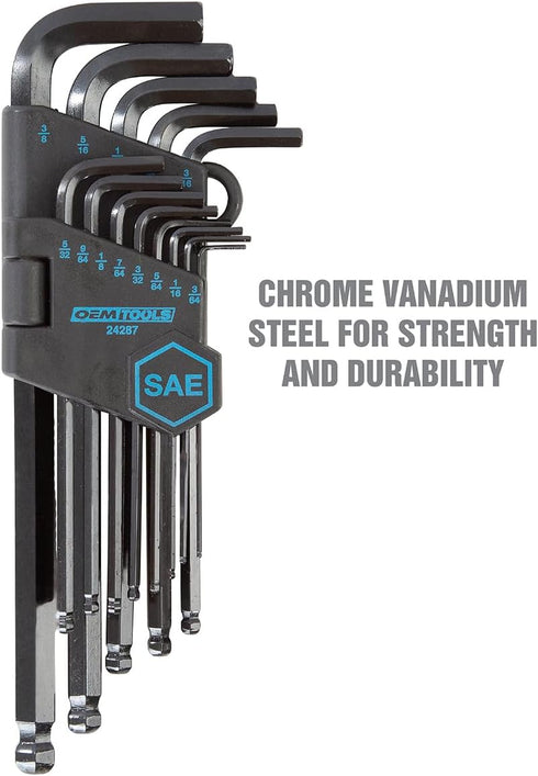 OEMTOOLS 24287 13-Piece SAE Hex Key Set, Allen Wrenches Set, Long Arm Ball End Hex Key Wrench Set, Allen Key Storage...