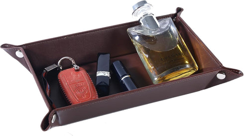 Leather Valet Tray for Men and Women - Jewelry Tray Nightstand Organizer - Bedside Vanity Tray - Dresser Catchall Tray - Desk Organizer and Storag...