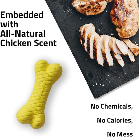 Playology Dual Layer Bone Toy for Medium Dogs (15-35lbs) - Engaging All-Natural Chicken Scented Durable Dog Chew Toy for Heavy Chewers - Easy to C...