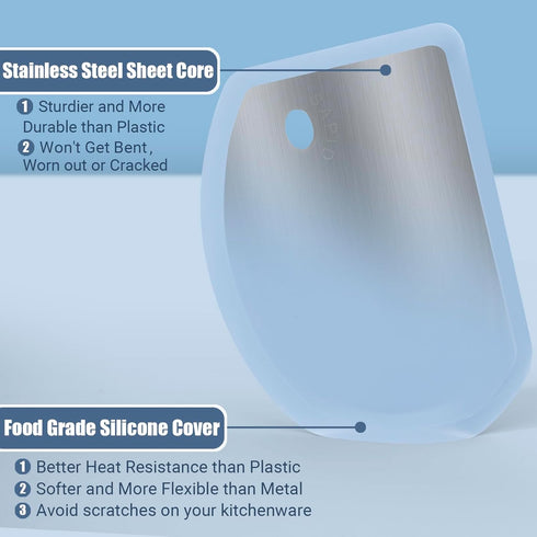 Silicone Dough Scraper with Stainless Steel Sheet, Curved Edge Flexible Bowl Scraper for Baking, Food Grade Silicone Bench Scraper for Sourdough B...