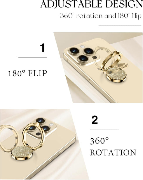 MIODIK Glitter Cell Phone Ring Holder Stand, 360° Rotation & 180° Adjustable Metal Finger Kickstand, Sparkle Phone Grip for iPhone 15/Plus/14/13/1...