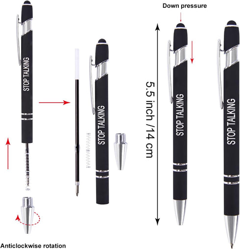 Funny Pens, 12 Pcs Pens Fine Point Smooth Writing Pens, Sarcastic Ballpoint Pens with Screens Touch Stylus Tips, Black Ink 1.0 Mm Snarky Pens, Gif...
