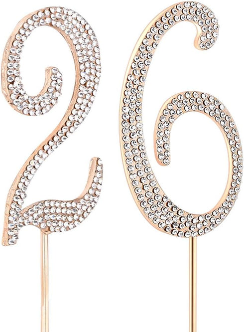 MAGJUCHE Gold 26" Crystal Cake Topper, Number 26 Rhinestones 26th Birthday Cake Topper, Men or Women Birthday or 26th Anniversary Party Decoration...