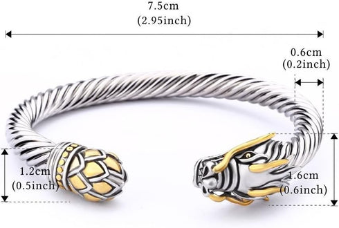 UNY JEWEL Jewelry Chinese Dragon Scale Ball, Dragon Cuff Bangle, Spring Open Two Tone Twisted Cable Vintage Cuff Bangle...