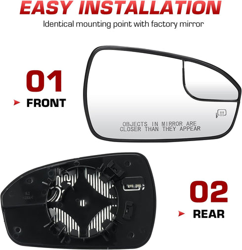 Right Passenger Side View Heated Mirror Glass for 2013 2014 2015 2016 2017 2018 2019 2020 Ford Fusion, Replace DS7Z17K707F DS7Z-17K707-F Exterior ...