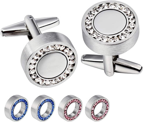 Mens Cufflinks for Tuxedo Shirts with 3 Pairs Removeable Crystal Cap Crystal for Men - Pack in a Elegant Box...