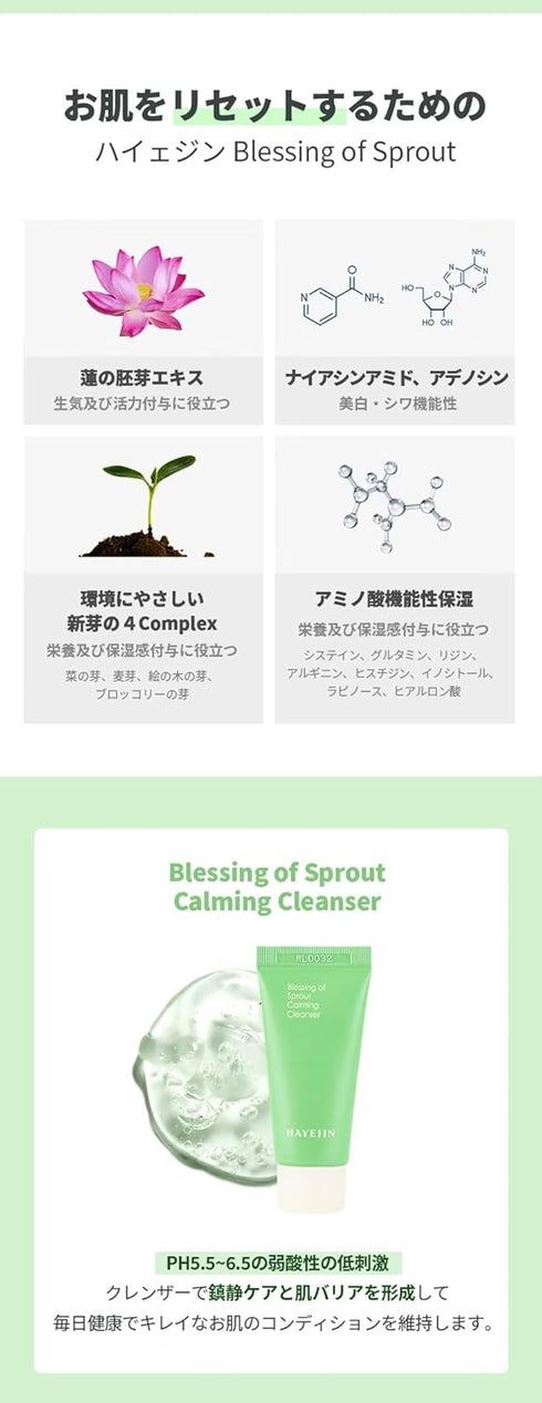 Blessing of Sprout Calming Trial Kit | Korean Skin Care Set w/ Cleanser, Toner, Serum, Eye Cream & Face Cream | Face Care Kit | K Beauty Skin Care...