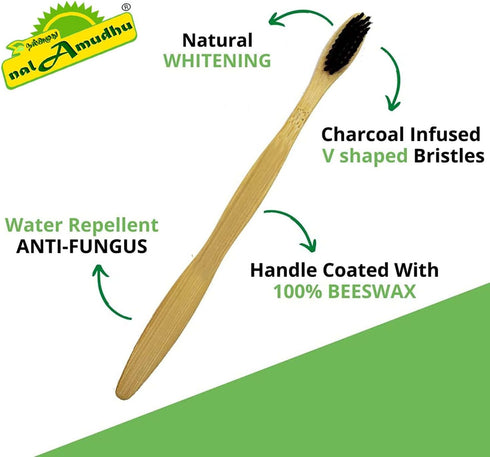 Bamboo Toothbrush with Charcoal Activated Soft Bristles - Gentle on Teeth, Light Weight, Eco friendly,Vegan, Natural & Zerowaste-Dental & Oral Car...