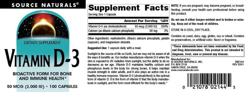 Source Naturals Vitamin D-3 2000 iu Supports Bone & Immune Health* - 100 Capsules...