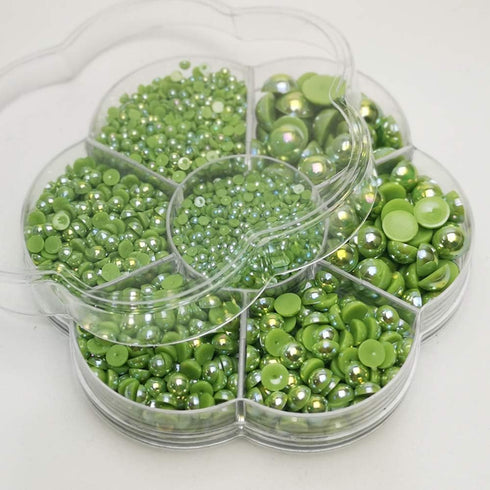 Chenkou Craft 3000PCS 1 Box Green Round Flatback Imitation Half Pearls Bead Loose Beads Gem (Green Half Ball)...
