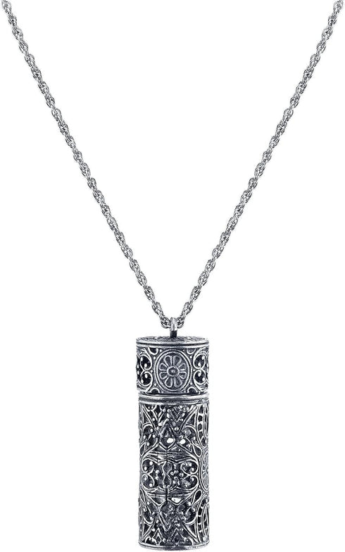 1928 Jewelry Filigree Covered 3.69 Ml Glass Vial Pendant Necklace For Women Enhancer, 30, Perfect Keepake For Essential Oils, Cremation Ashes, San...