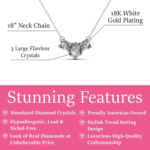 Cate & Chloe Calliope 18k White Gold Plated 3-Stone Pendant Necklace | Beautiful Sparkling Crystal Stones Silver Drop Necklace for Women...