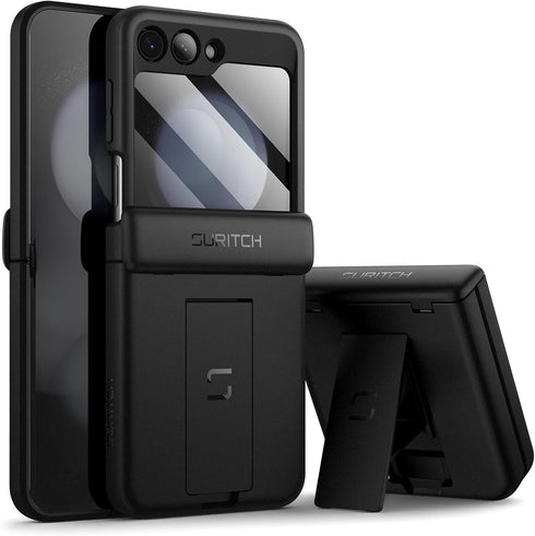 SURITCH for Samsung Galaxy Z Flip 5 Case with Built-in Screen Protector & Kickstand & Hinge Protection, Full-body Shockproof Protective Cover for ...