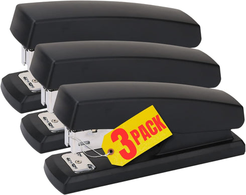 1InTheOffice Half Strip Stapler, Heavy Duty Desk Stapler, Office Stapler, Black, 20 Sheets Capacity, 3 Pack...