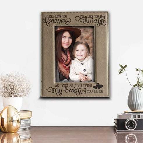 BELLA BUSTA - I'll love you forever, I'll like you for always, as long as I'm living, my Baby you'll be - Engraved Leather Picture Frame- Family N...