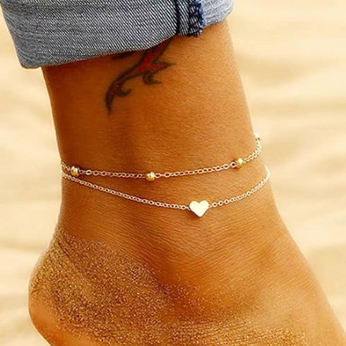Anklets for Women Sterling Silver with 14k Real Gold Plated Ankle Bracelets for Women Waterproof Heart Link Anklet Bracelet Summer Beach Jewelry A...